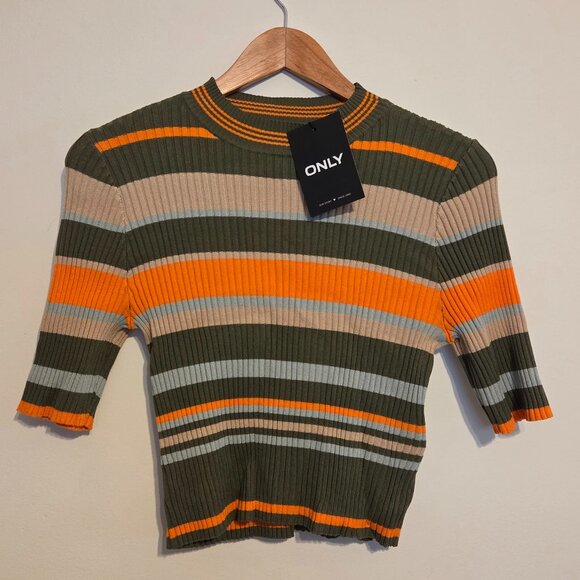 ONLY - Striped Crop Knit Top (Size: XL) - Picture 1 of 3